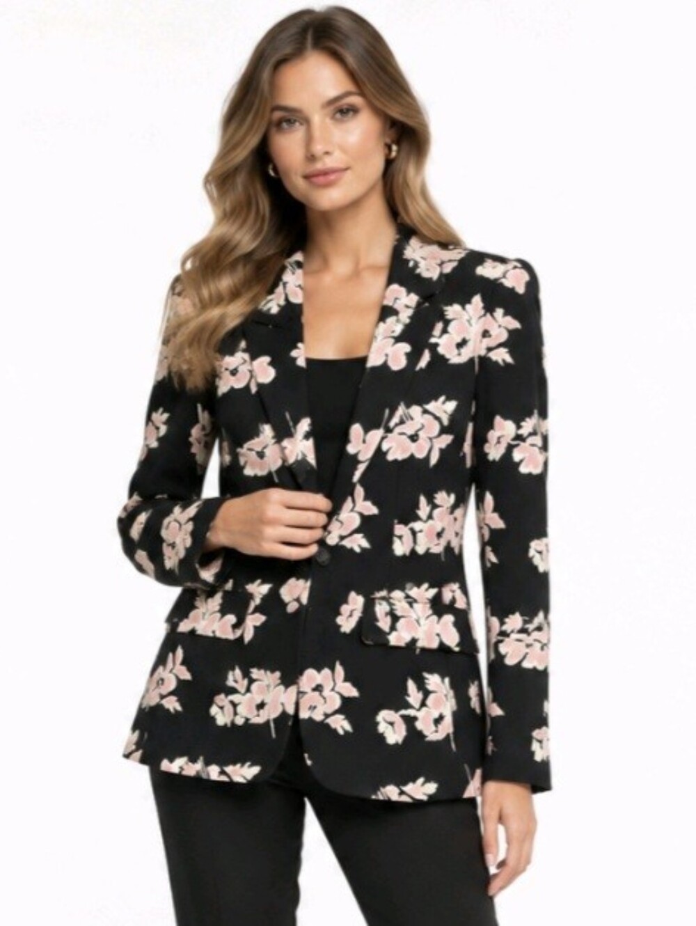 Cinq A Sept Blazer Black Ikat Pink Floral Size 8